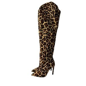 LPA Leopard Print Calf Hair Over The Knee Stiletto Boots 6.5 Mob Wife Y2k Glam